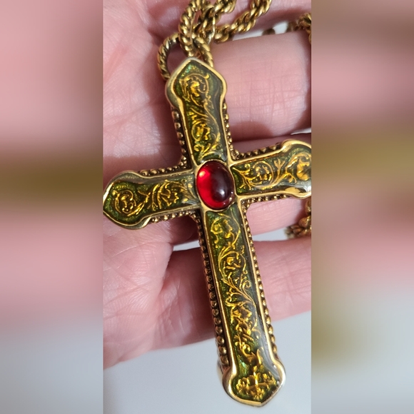 Vintage The Vatican library collection cross necklace enamel gold rope chain vtg - Picture 5 of 9